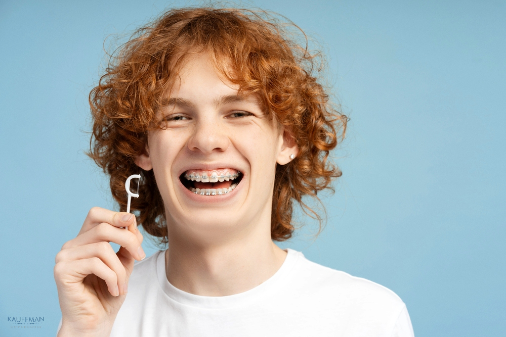 closeup image smiling teenager curly red hair metal braces - How to Floss with Braces in New Braunfels, TX 